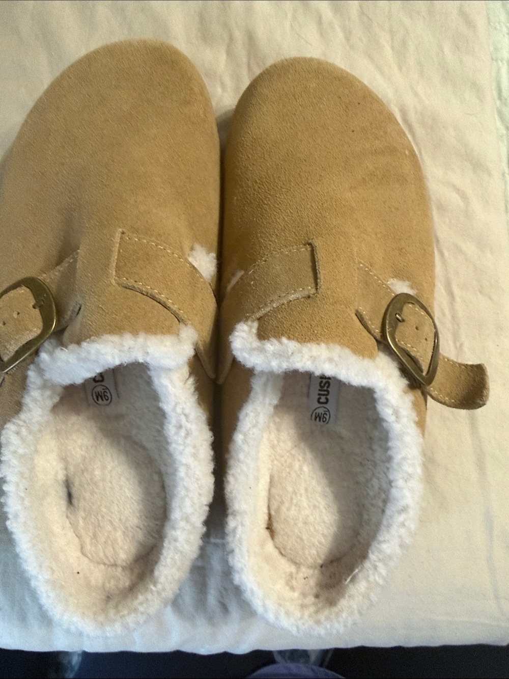 Cozy Beige Faux-Suede Slippers/Mules with Shearling Lining